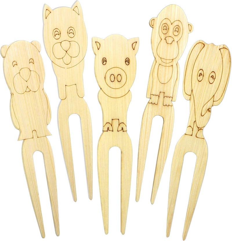 BLUETOP 100pcs Cute Animals Food picks for Party Bamboo Mini Forks 3.5inch Food picks Bamboo Enviromental material Reuseable Mini Appetizers Picks for Food,Appetizer,Pastry Children's Day - Image 1