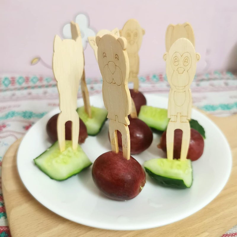 BLUETOP 100pcs Cute Animals Food picks for Party Bamboo Mini Forks 3.5inch Food picks Bamboo Enviromental material Reuseable Mini Appetizers Picks for Food,Appetizer,Pastry Children's Day - Image 5