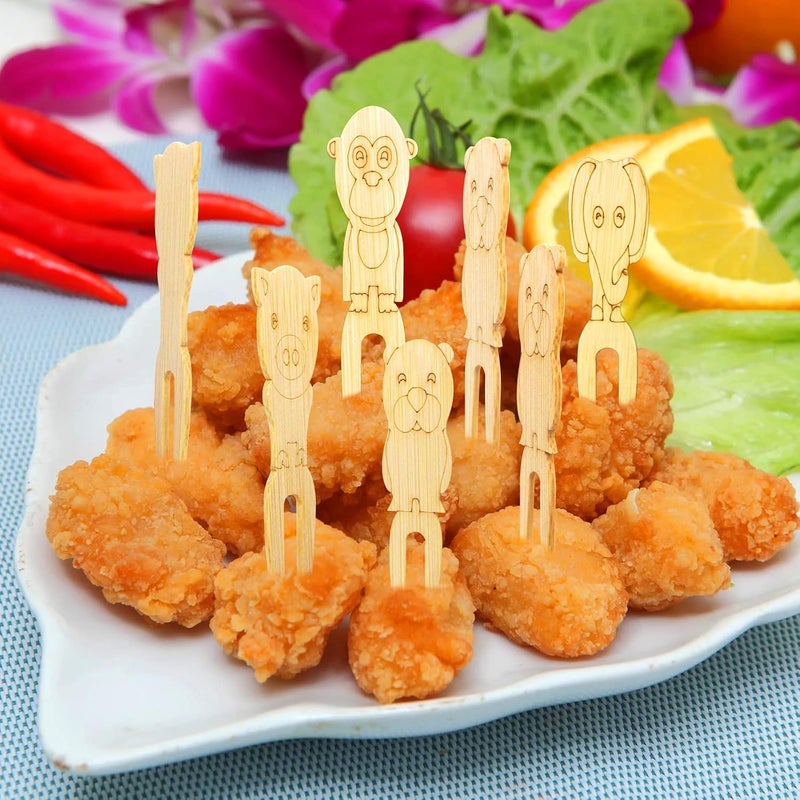 BLUETOP 100pcs Cute Animals Food picks for Party Bamboo Mini Forks 3.5inch Food picks Bamboo Enviromental material Reuseable Mini Appetizers Picks for Food,Appetizer,Pastry Children's Day - Image 4