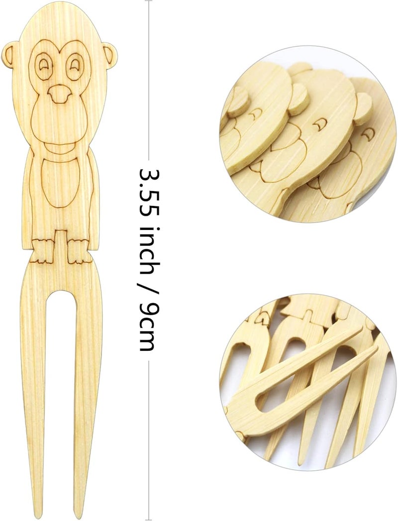 BLUETOP 100pcs Cute Animals Food picks for Party Bamboo Mini Forks 3.5inch Food picks Bamboo Enviromental material Reuseable Mini Appetizers Picks for Food,Appetizer,Pastry Children's Day - Image 2