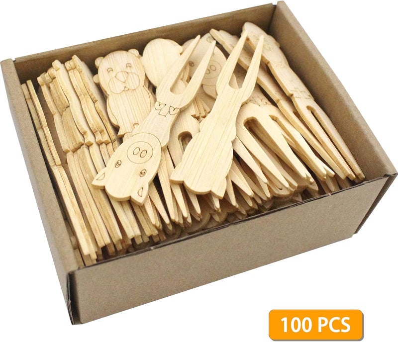 BLUETOP 100pcs Cute Animals Food picks for Party Bamboo Mini Forks 3.5inch Food picks Bamboo Enviromental material Reuseable Mini Appetizers Picks for Food,Appetizer,Pastry Children's Day - Image 3
