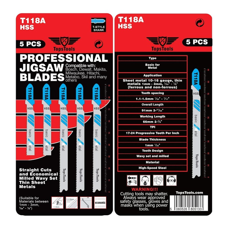 TopsTools 25 x T118A 91mm Jigsaw Blades Designed for Metals - Image 5
