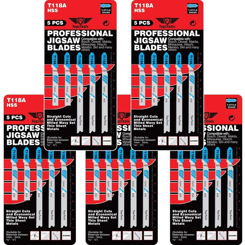 TopsTools 25 x T118A 91mm Jigsaw Blades Designed for Metals - Image 1