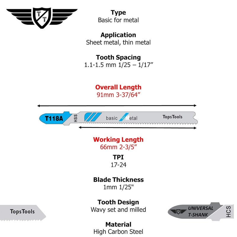 TopsTools 25 x T118A 91mm Jigsaw Blades Designed for Metals - Image 2