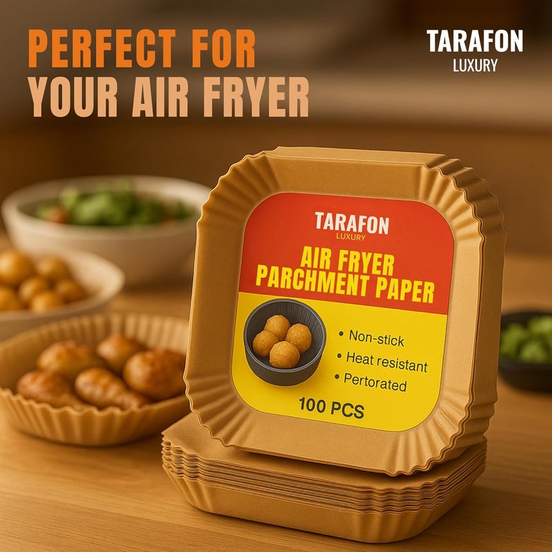TARAFON 100PCS Air Fryer Disposable Paper Liners, 6.3 Inch Non-Stick Liners, Oil-Proof & Water-Proof Baking Liners for Air Fryer, Roasting, Microwave, and Oven Use - Image 5