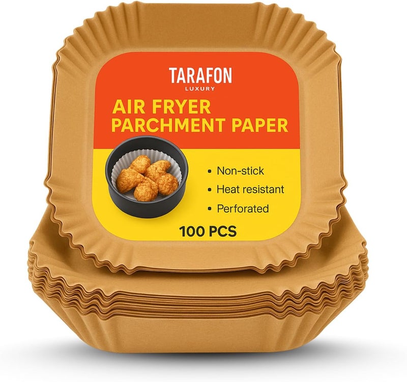 TARAFON 100PCS Air Fryer Disposable Paper Liners, 6.3 Inch Non-Stick Liners, Oil-Proof & Water-Proof Baking Liners for Air Fryer, Roasting, Microwave, and Oven Use - Image 1
