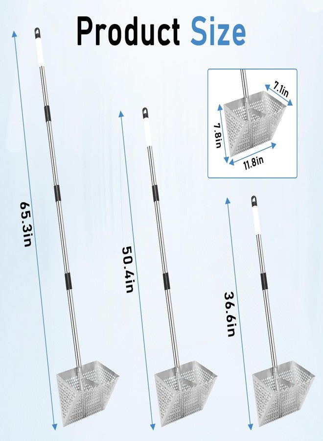 Woxnoc Sand Flea Rake, Long Handle Sand Sifter with 65-Inch Pole - Stainless Steel Shark Tooth Sifter, 13-Inch Wide Mesh Screen for Beach, Seaside Collecting of Fleas, Shark Teeth & Seashells - Image 2