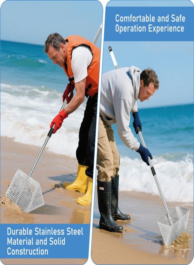 Woxnoc Sand Flea Rake, Long Handle Sand Sifter with 65-Inch Pole - Stainless Steel Shark Tooth Sifter, 13-Inch Wide Mesh Screen for Beach, Seaside Collecting of Fleas, Shark Teeth & Seashells - Image 5