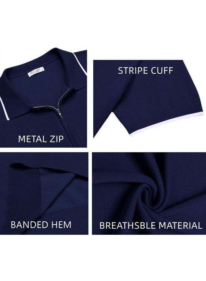 COOFANDY Men's Zipper Polo Shirt Casual Knit Short Sleeve Polo T Shirt Classic Fit Shirts, S - Image 5