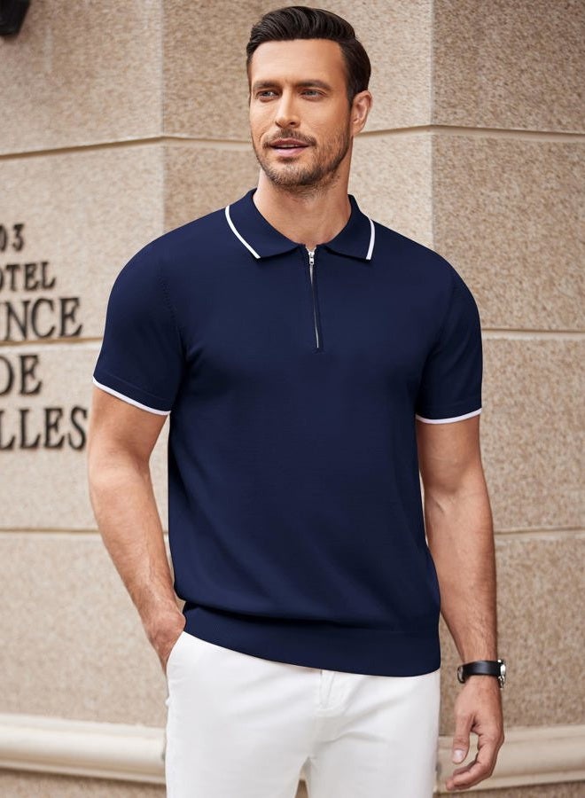 COOFANDY Men's Zipper Polo Shirt Casual Knit Short Sleeve Polo T Shirt Classic Fit Shirts, S - Image 2