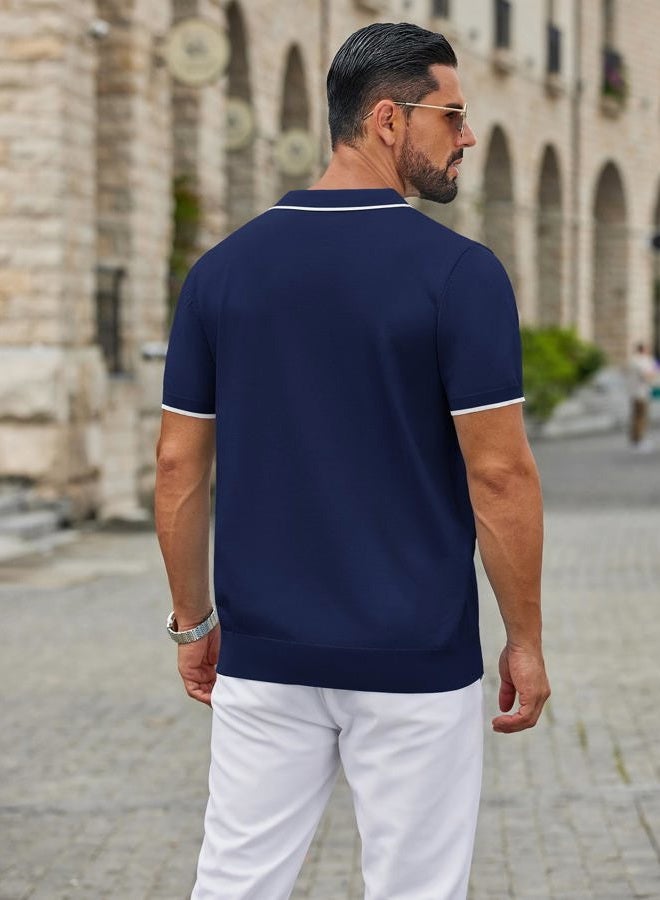 COOFANDY Men's Zipper Polo Shirt Casual Knit Short Sleeve Polo T Shirt Classic Fit Shirts, S - Image 3