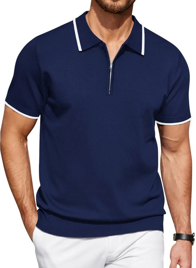 COOFANDY Men's Zipper Polo Shirt Casual Knit Short Sleeve Polo T Shirt Classic Fit Shirts, S - Image 1