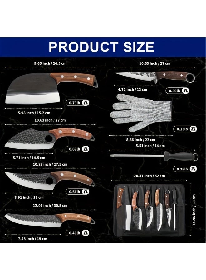 OSOOKE 8-piece handmade meat cutting knife set, professional chef and outdoor cooking, Serbian knife - sharp and durable knife, wooden handle with knife roll - Image 2