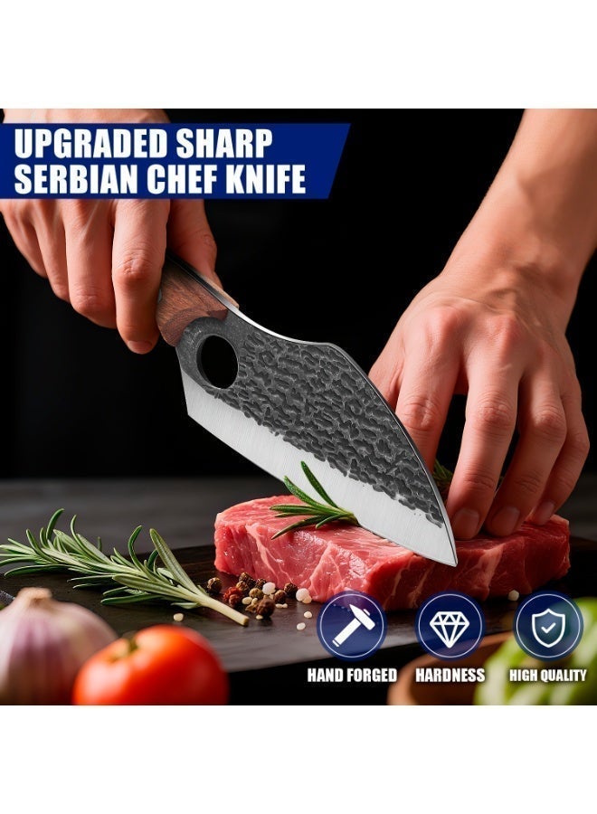 OSOOKE 8-piece handmade meat cutting knife set, professional chef and outdoor cooking, Serbian knife - sharp and durable knife, wooden handle with knife roll - Image 3