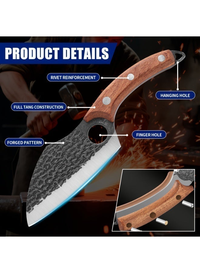 OSOOKE 8-piece handmade meat cutting knife set, professional chef and outdoor cooking, Serbian knife - sharp and durable knife, wooden handle with knife roll - Image 4