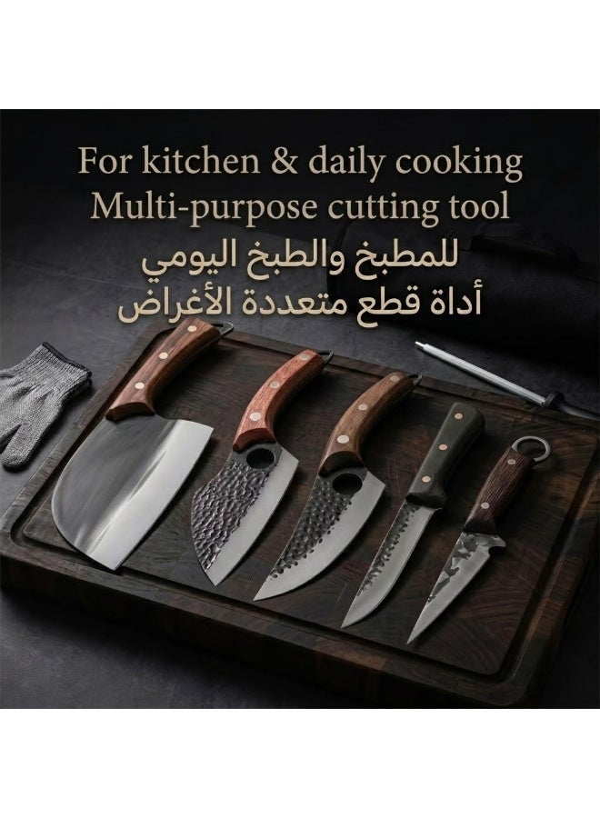 OSOOKE 8-piece handmade meat cutting knife set, professional chef and outdoor cooking, Serbian knife - sharp and durable knife, wooden handle with knife roll - Image 5
