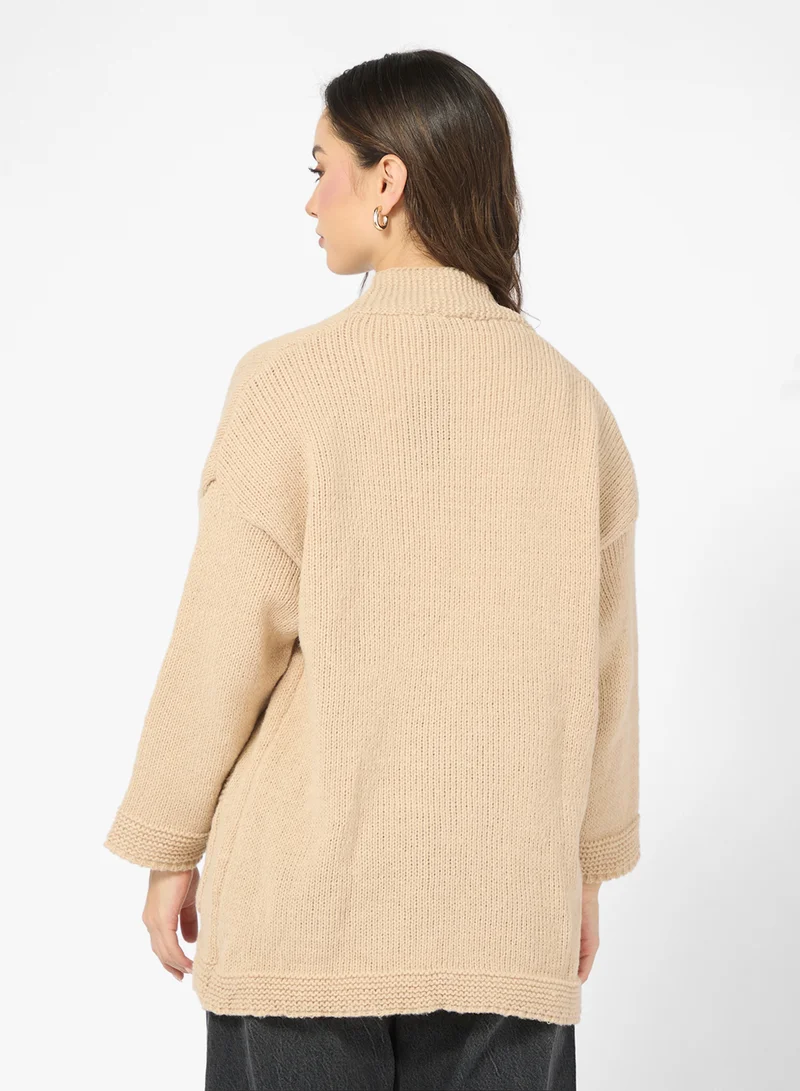 جينجر Knitted Longline Cardigan with Pockets
