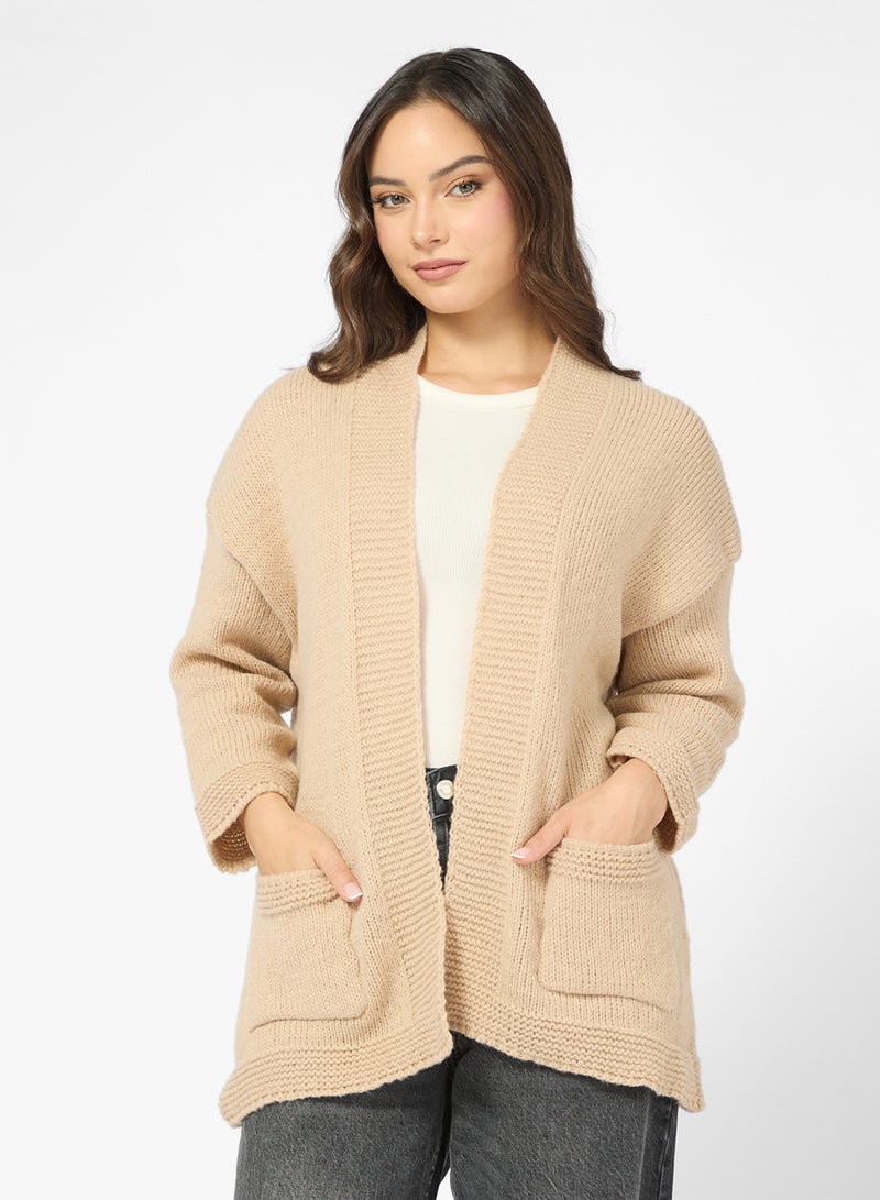 Ginger Knitted Longline Cardigan with Pockets - Image 1