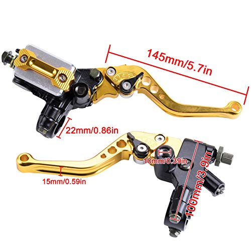 MRELC Universal Motorcycle 7/8" 22mm Handlebar Brake Master Cylinder Clutch Lever CNC Left & Right Set Compatible with Harley Honda Kawasaki Suzuki Yamaha（ Piston Diameter 12.7mm (Gold) - Image 4