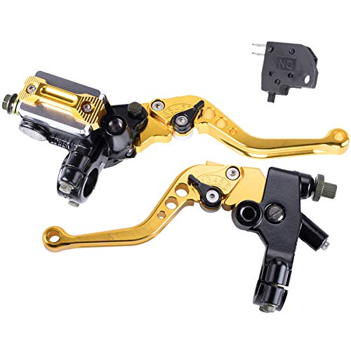 MRELC Universal Motorcycle 7/8" 22mm Handlebar Brake Master Cylinder Clutch Lever CNC Left & Right Set Compatible with Harley Honda Kawasaki Suzuki Yamaha（ Piston Diameter 12.7mm (Gold) - Image 1