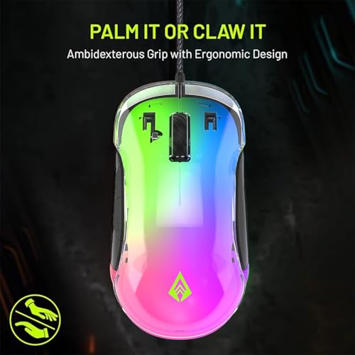 Archer Tech Lab Wired Gaming Mouse,Precise Tracking, Rapid Response with Sunplus Sensor, Adjustable 12000 DPI, 8 Programmable Buttons, Huyu Switches, RGB Backlit| for PC/Mac (Recurve 400-Transparent) - Image 4