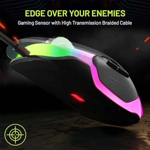 Archer Tech Lab Wired Gaming Mouse,Precise Tracking, Rapid Response with Sunplus Sensor, Adjustable 12000 DPI, 8 Programmable Buttons, Huyu Switches, RGB Backlit| for PC/Mac (Recurve 400-Transparent) - Image 5