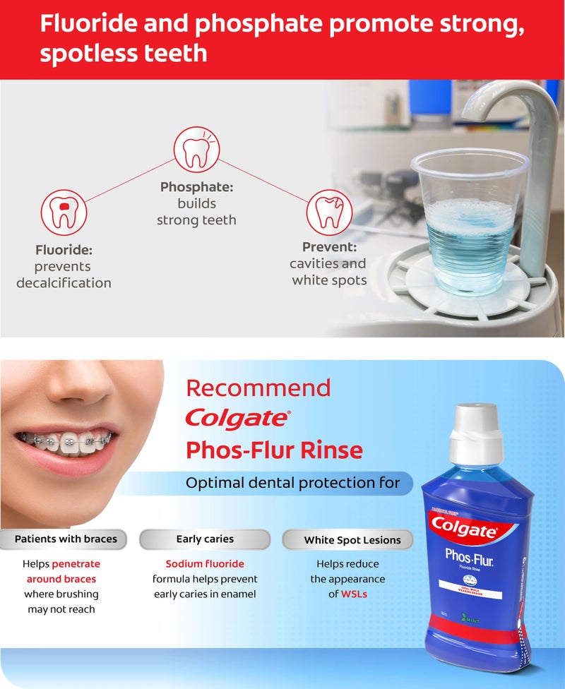 Colgate غسول فم كولغيت فوس-فلور بالفلورايد، بنكهة النعناع، 500 مل، خالي من الكحول، مثالي لأصحاب التقويم، عبوة من 2 - Image 3