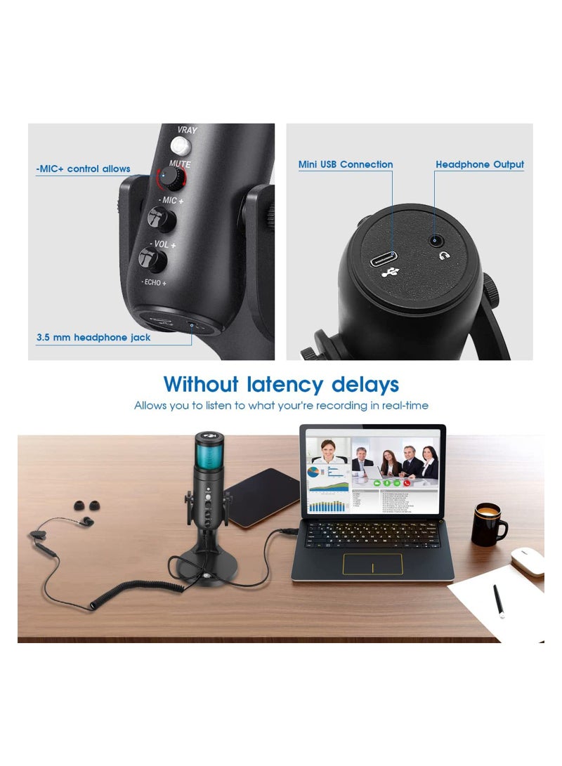 ميكروفون الألعاب، ميكروفون USB مكثف للبودكاست مع إضاءة RGB، مستشعر النقر لكتم الصوت، نمط قطبي قلبي للألعاب، والبث، والبودكاست، وتويتش، ويوتيوب، والديسكورد - Image 2