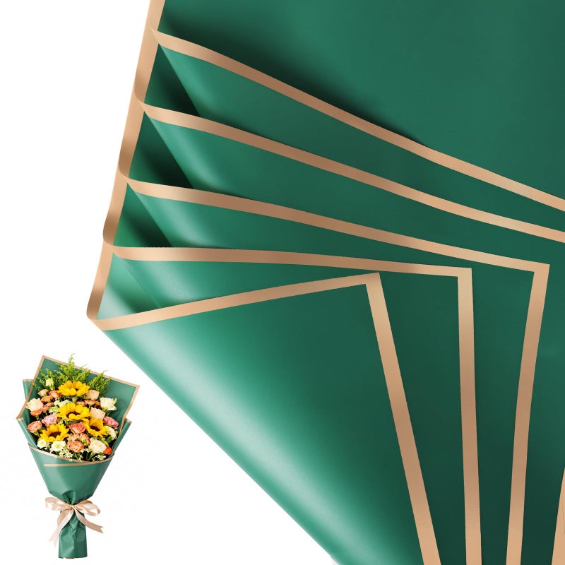 NESCCI 20 Sheet Flower Wrapping Paper Waterproof Floral Bouquet Wrapping Paper Florist Supplies Packaging Paper for Wedding Birthday Gift DIY Dark green - Image 3