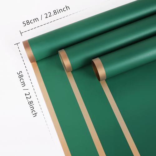 NESCCI 20 Sheet Flower Wrapping Paper Waterproof Floral Bouquet Wrapping Paper Florist Supplies Packaging Paper for Wedding Birthday Gift DIY Dark green - Image 5
