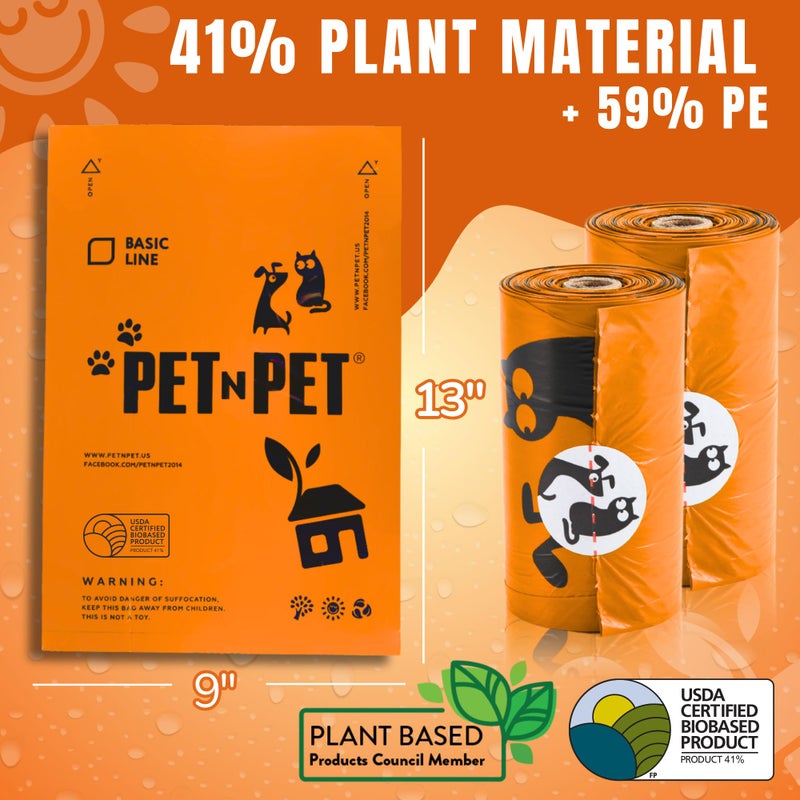 Pet N Pet 1080 Counts Orange Poop Bags for Dogs, 41% Plant Based & 59% PE Extra Thick Dog Poop Bags Rolls, 9" x 13", Unscented Pet Waste Bag - Image 2