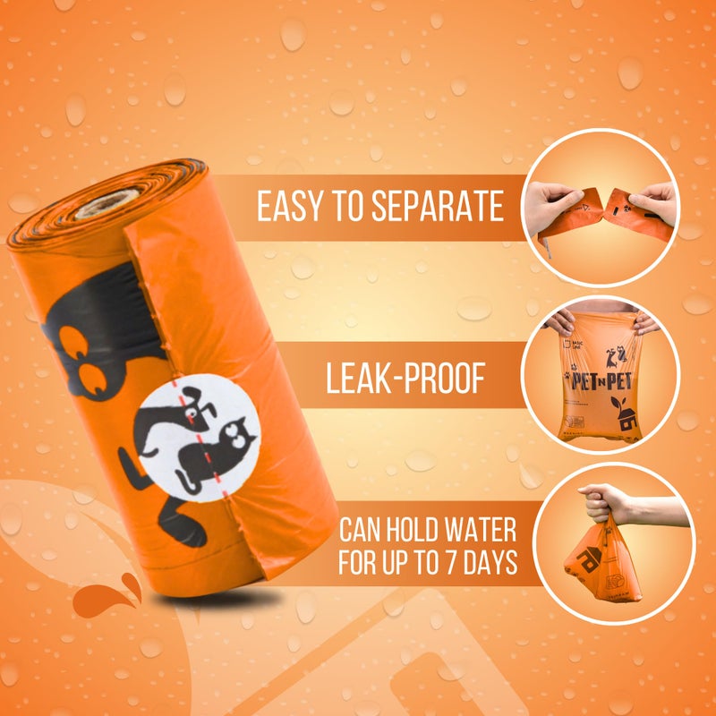 Pet N Pet 1080 Counts Orange Poop Bags for Dogs, 41% Plant Based & 59% PE Extra Thick Dog Poop Bags Rolls, 9" x 13", Unscented Pet Waste Bag - Image 3