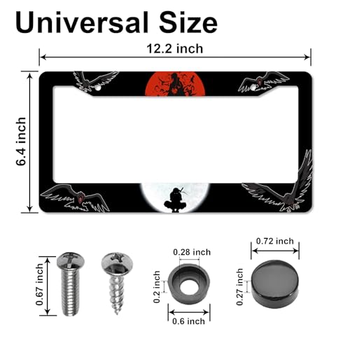 DGDRHZ Anime License Plate Frames，Anime Car Accessories for Women & Men，Cute License Plate Holder，Aluminum License Plate Frame Fits Standard US Vehicles Size 12.2 x 6 Inch (Black-2pcs) - Image 2