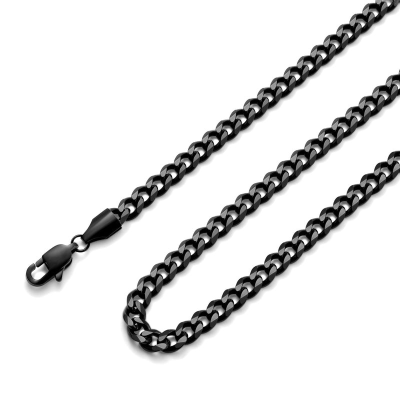 Fiusem Stainless Steel Cuban Chain Necklace, 18 inch, Unisex, Black - Image 1