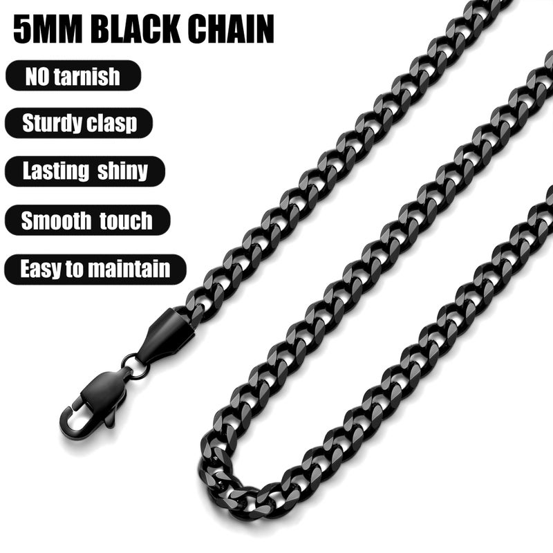 Fiusem Stainless Steel Cuban Chain Necklace, 18 inch, Unisex, Black - Image 5