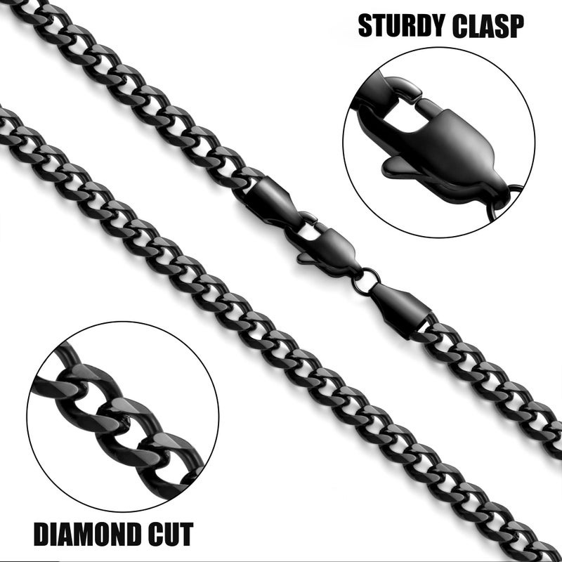 Fiusem Stainless Steel Cuban Chain Necklace, 18 inch, Unisex, Black - Image 4
