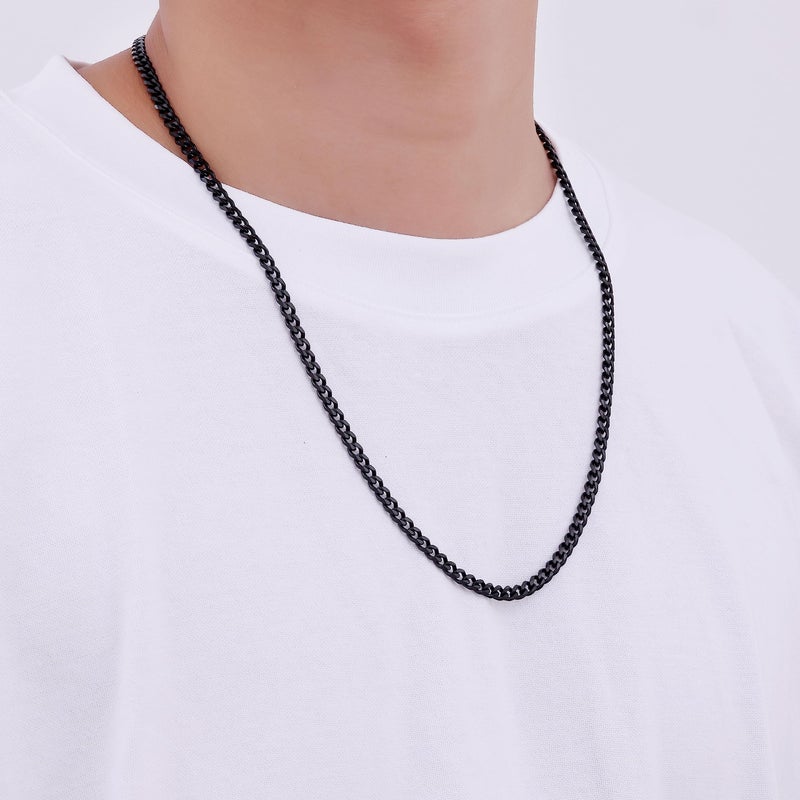 Fiusem Stainless Steel Cuban Chain Necklace, 18 inch, Unisex, Black - Image 3