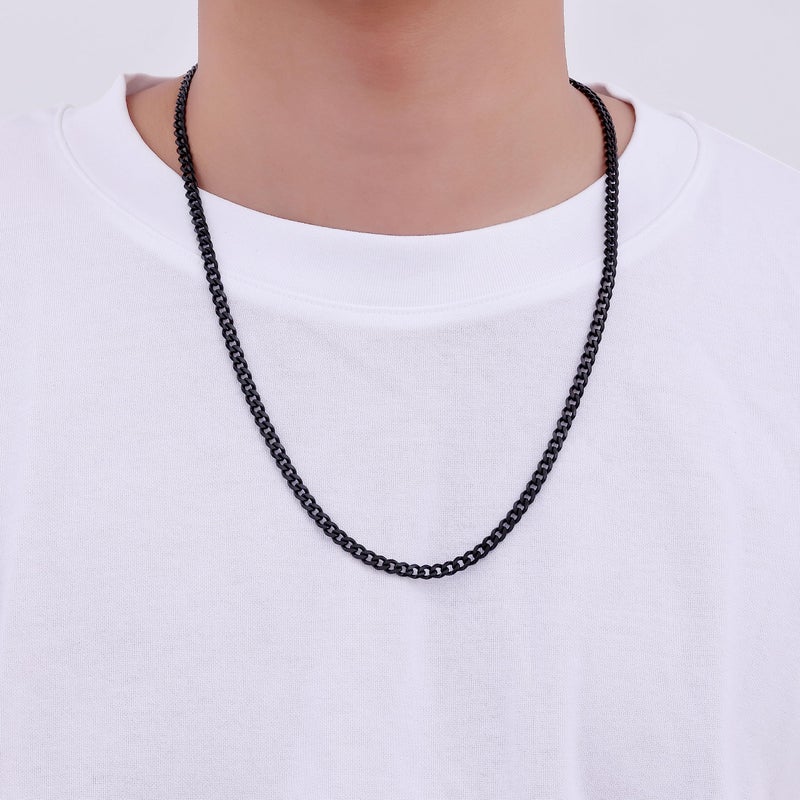 Fiusem Stainless Steel Cuban Chain Necklace, 18 inch, Unisex, Black - Image 2