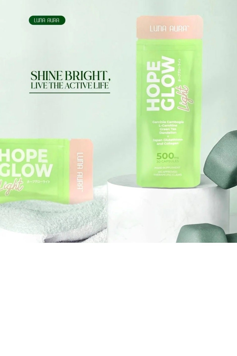 luna glutathione AURA LUNA AURA HOPE GLOW Light -Green Tea Dandelion+Japan and Collagen500mg 30CAPSULES | Best Price KSA LUNA L-Glutathione/Luna AURA SUPER Mini/Beauty