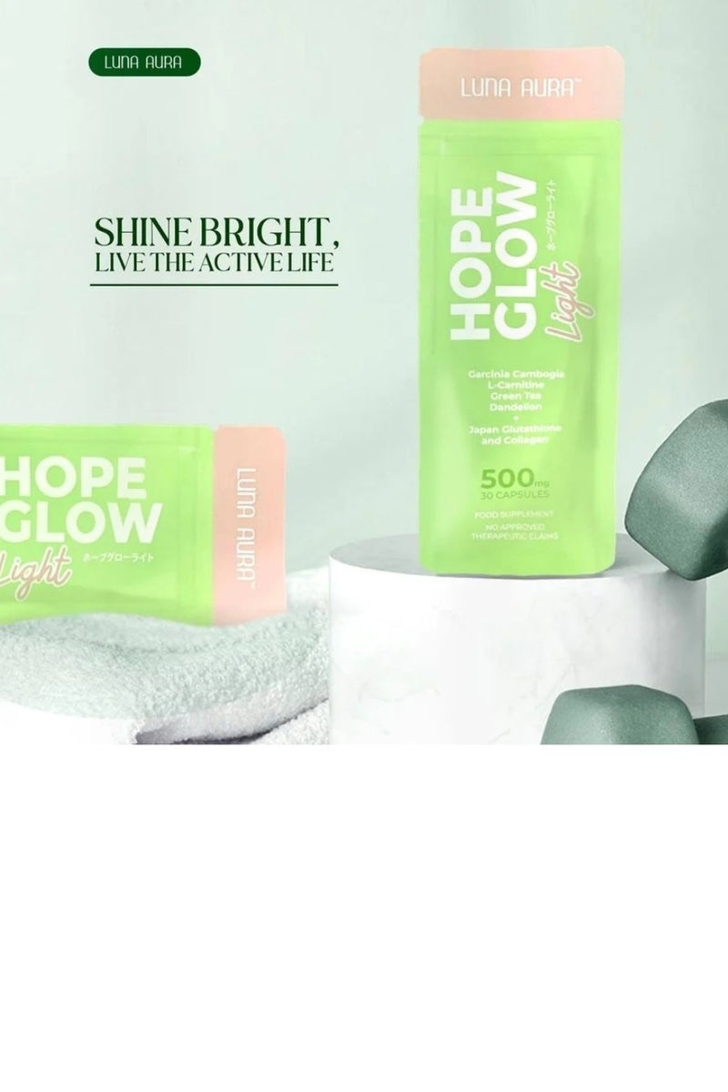 LUNA AURA HOPE GLOW Light  -Green Tea Dandelion+Japan Glutathione and Collagen500mg 30CAPSULES - Image 4