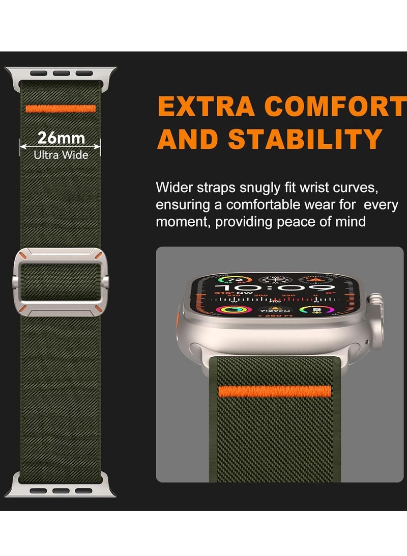 ESCASE 2-Piece Lightweight Contoured Ultra-Stretch Nylon Strap with Natural Titanium Metal Replacement Set Compatible with Apple Watch Strap Sizes: 42mm/44mm/45mm/46mm/49mm Fits Apple Watch Ultra/Ultra 2/Ultra 3, Series 11/10/9/8/SE/7/6/5/4/3/2/1 and other models, Green/Grey - Image 5