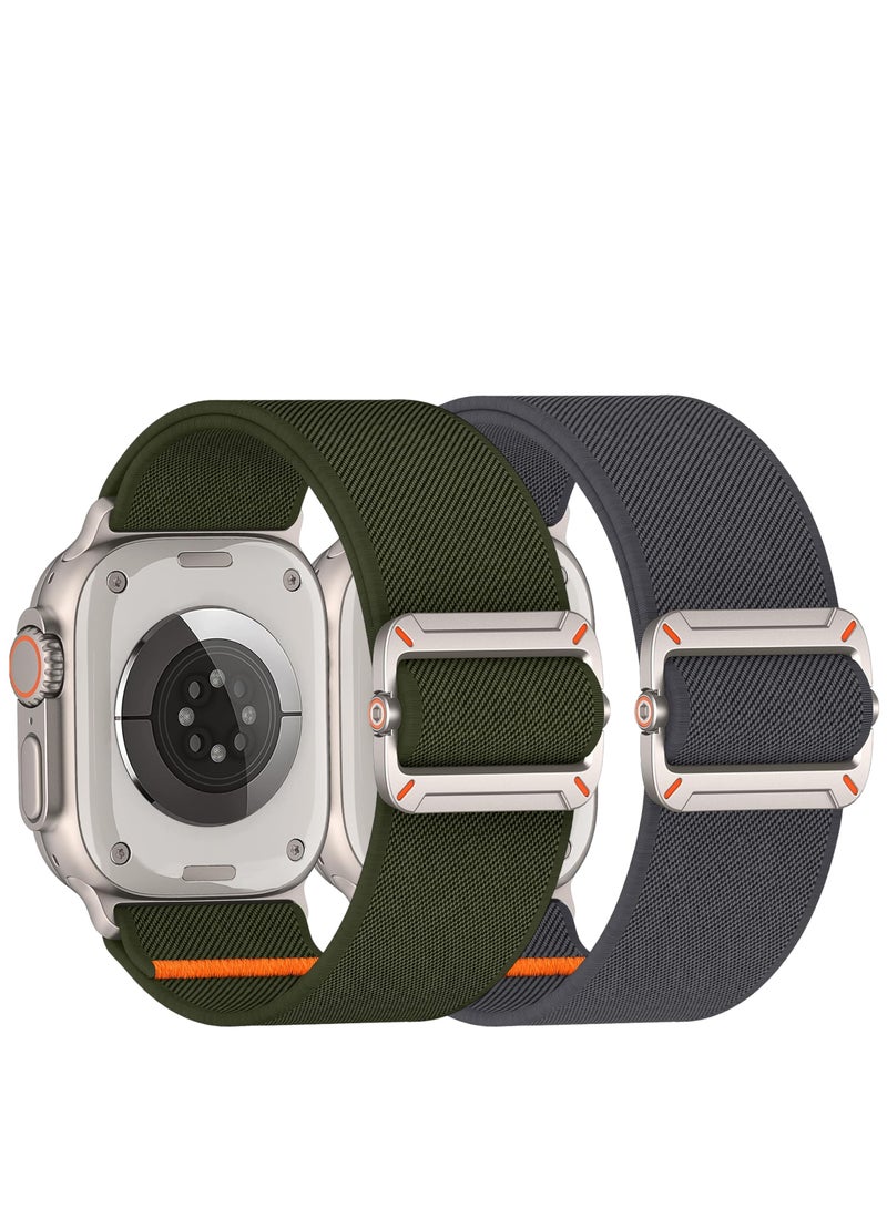 ESCASE 2-Piece Lightweight Contoured Ultra-Stretch Nylon Strap with Natural Titanium Metal Replacement Set Compatible with Apple Watch Strap Sizes: 42mm/44mm/45mm/46mm/49mm Fits Apple Watch Ultra/Ultra 2/Ultra 3, Series 11/10/9/8/SE/7/6/5/4/3/2/1 and other models, Green/Grey - Image 2