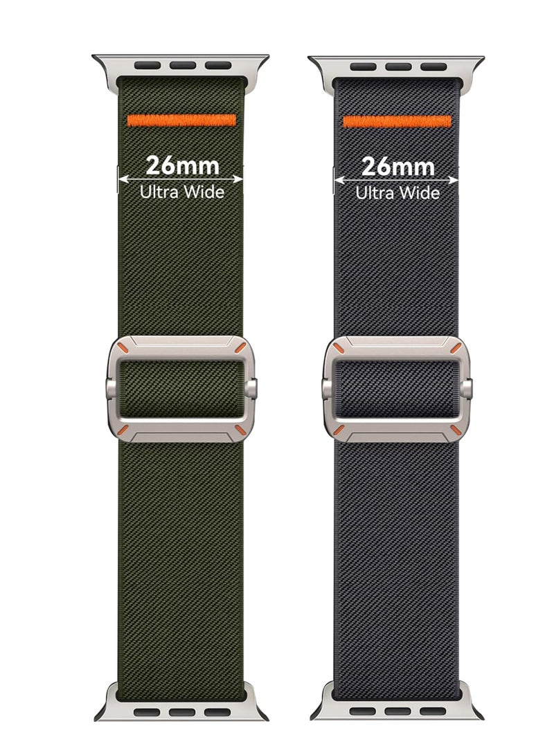 ESCASE 2-Piece Lightweight Contoured Ultra-Stretch Nylon Strap with Natural Titanium Metal Replacement Set Compatible with Apple Watch Strap Sizes: 42mm/44mm/45mm/46mm/49mm Fits Apple Watch Ultra/Ultra 2/Ultra 3, Series 11/10/9/8/SE/7/6/5/4/3/2/1 and other models, Green/Grey - Image 4