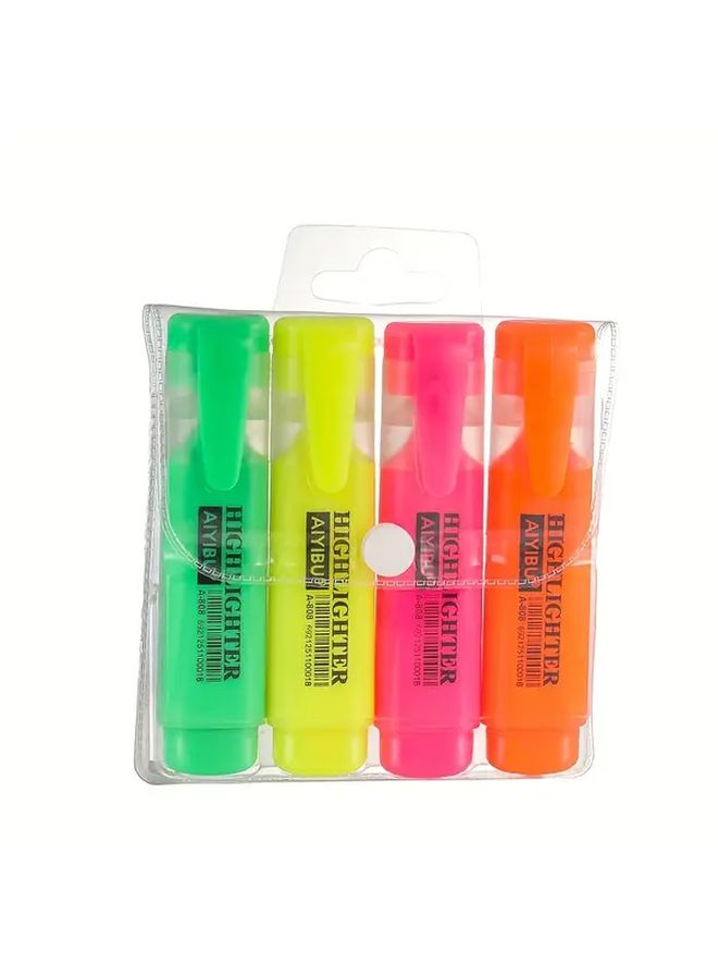 4 Color Fluorescent Highlighter Markers Set Large Capacity For Note Taking - Image 2