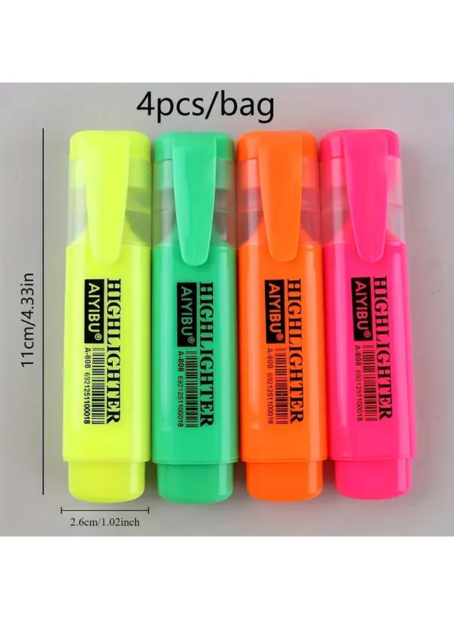 4 Color Fluorescent Highlighter Markers Set Large Capacity For Note Taking - Image 3