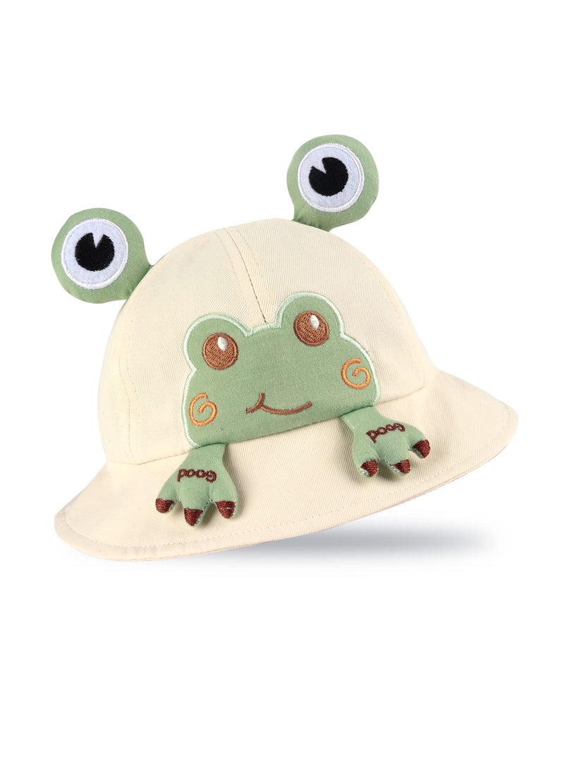 Excefore Toddler Bucket Hats, Sun Protective Bucket Hat, Wide Brim Girl Sun Hat, Beach Wide Brim Hat, for Boys Girls with Chin Strap 1-3 Years (Frog Hat) - Image 1