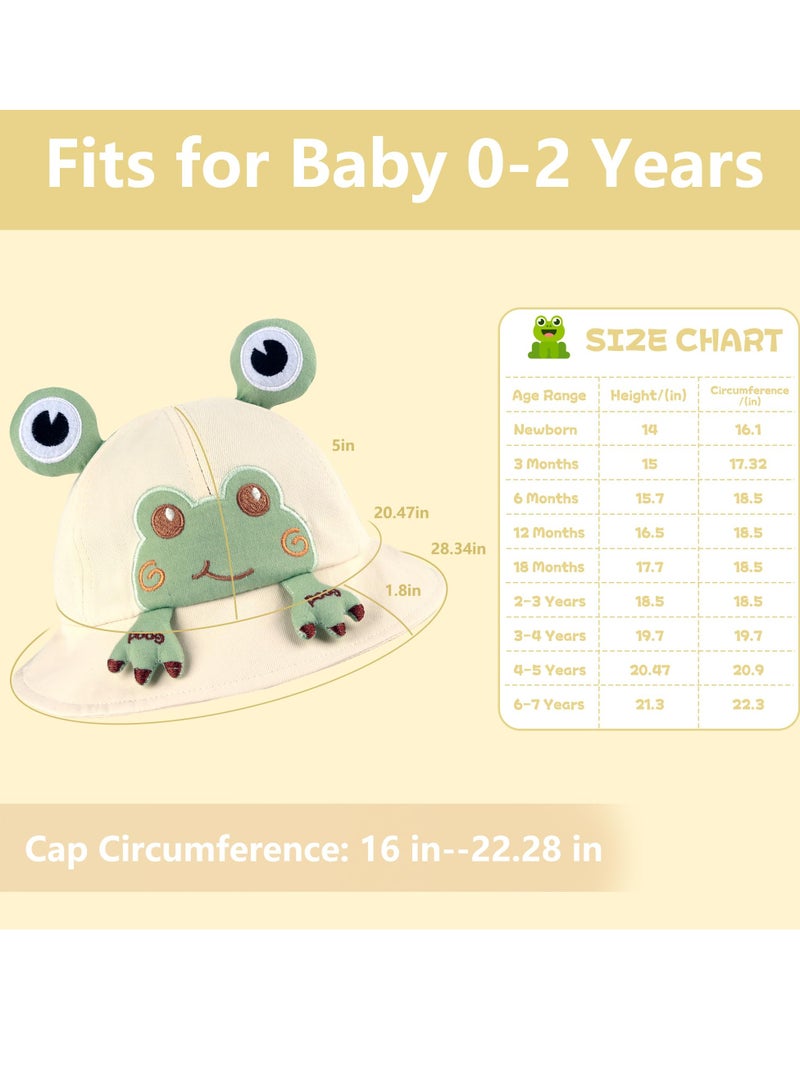 Excefore Toddler Bucket Hats, Sun Protective Bucket Hat, Wide Brim Girl Sun Hat, Beach Wide Brim Hat, for Boys Girls with Chin Strap 1-3 Years (Frog Hat) - Image 3