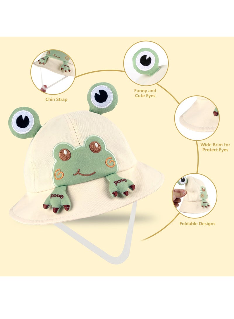 Excefore Toddler Bucket Hats, Sun Protective Bucket Hat, Wide Brim Girl Sun Hat, Beach Wide Brim Hat, for Boys Girls with Chin Strap 1-3 Years (Frog Hat) - Image 2