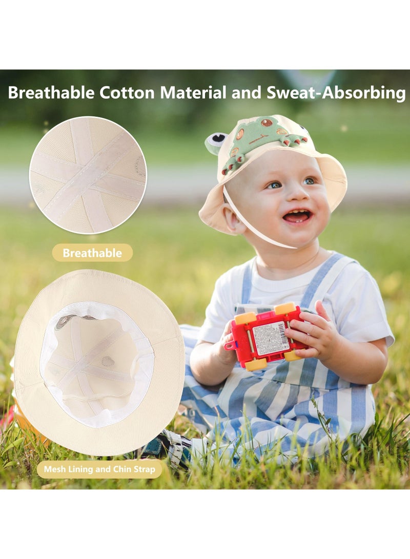 Excefore Toddler Bucket Hats, Sun Protective Bucket Hat, Wide Brim Girl Sun Hat, Beach Wide Brim Hat, for Boys Girls with Chin Strap 1-3 Years (Frog Hat) - Image 4
