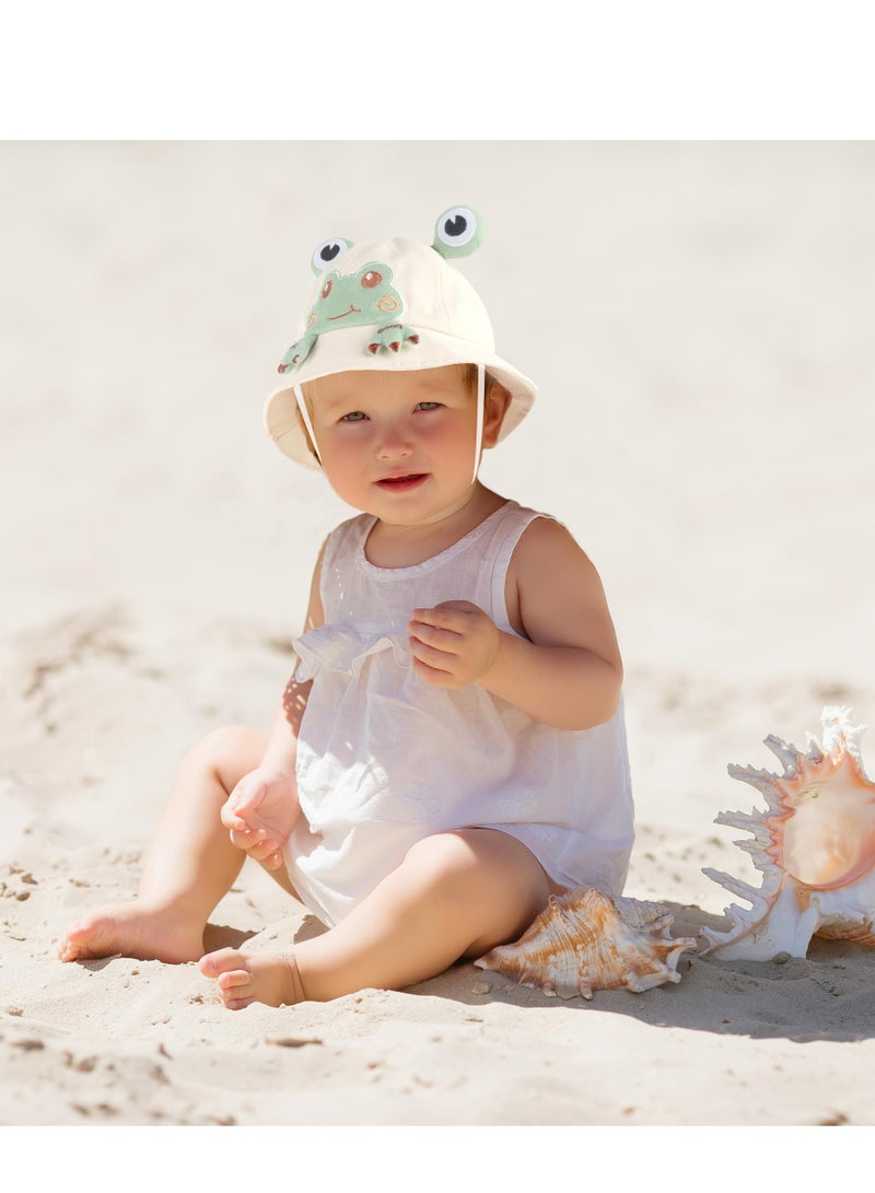 Excefore Toddler Bucket Hats, Sun Protective Bucket Hat, Wide Brim Girl Sun Hat, Beach Wide Brim Hat, for Boys Girls with Chin Strap 1-3 Years (Frog Hat) - Image 5